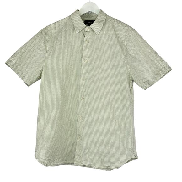 VINCE Peninsula Stripe Short Sleeve Shirt Men's Size Medium Button Down Cotton - Picture 1 of 8